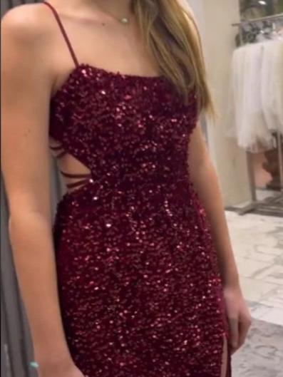 Burgundy Sequin Lace-Up Back Mermaid Evening Dress for Prom, Gala Events & Wedding Receptions