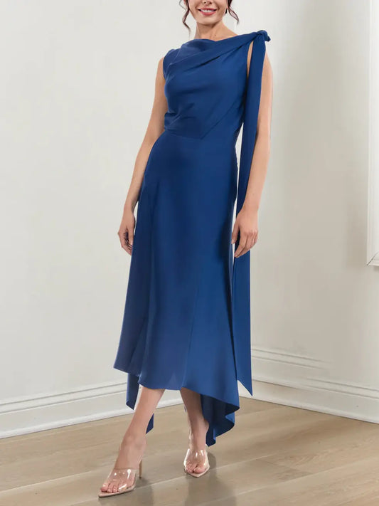 Chic Draped One-Shoulder Sleeveless Asymmetrical Hem Satin Mother of the Bride Dress in Royal Blue