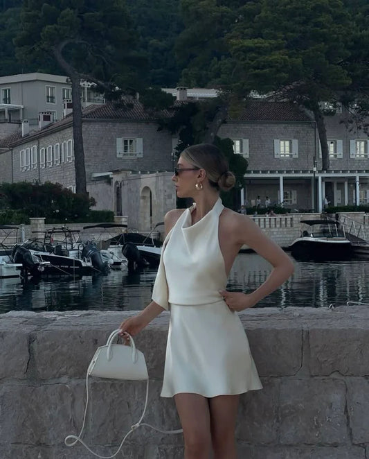 Chic Halter Open-Back Sash Satin A-Line Mini Dress for Cocktail & Resort Events