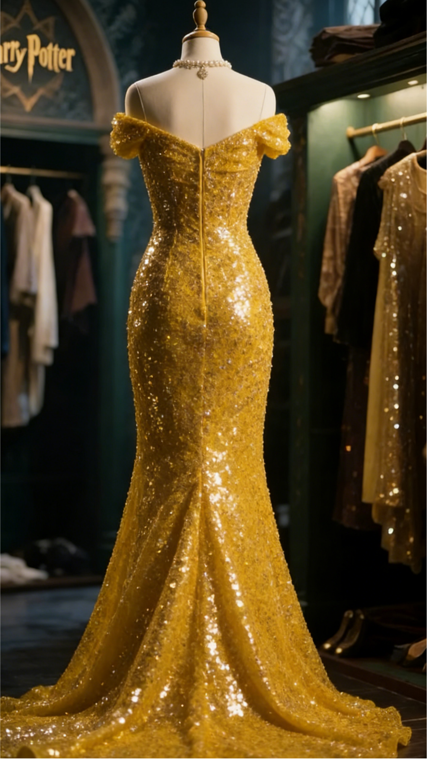 Glamorous Gold Sequin Off-the-Shoulder Sweetheart Neckline Mermaid Evening Dresses with Train for Red-Carpet Events & Wizarding-Themed Galas