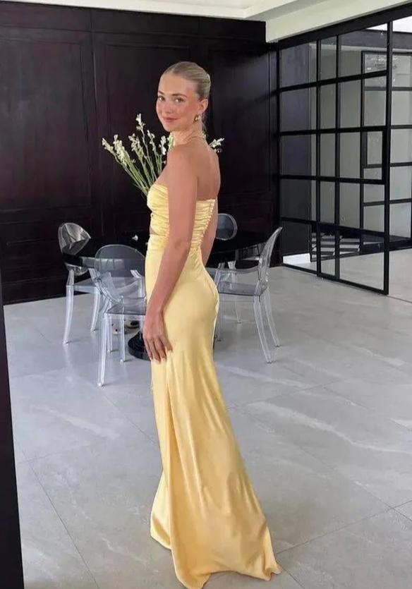 Sunny Strapless Cut-Out Satin Mermaid Evening Dress for Cocktail Events, Summer Galas & Wedding Guest Appearances